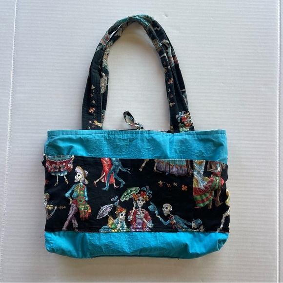 Black Tote Bag with Colorful Skeleton Design - Picture 6 of 10